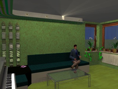 Wohnzimmerkino als Simulation - Sicht auf Couch